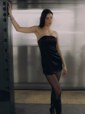 Leman Mercer Black Mini Satin Strapless Dress Size XS Made in NYC